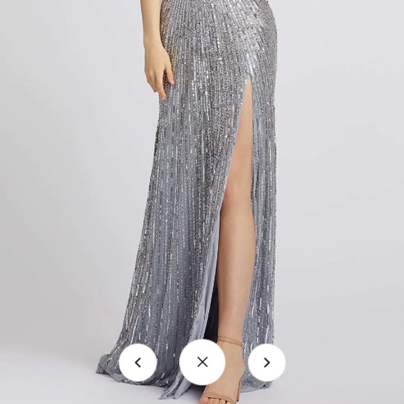 MAC DUGGAL 4963A BEADED HALTER THIGH SLIT PLATINUM GOWN sz 8 - Picture 5 of 6